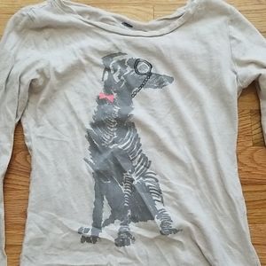 Off White Tee Dog w/ Monocle Long Sleeve Old Navy